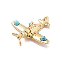 Golden Ion Plating(IP) 304 Stainless Steel Pendants, Plane Charms, with Synthetic Turquoise, Golden, 24.5x28.3x8.1mm, Hole: 1.5mm