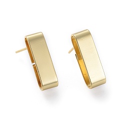 Golden Brass Stud Earrings, with Ear Nuts and 925 Sterling Silver Pin, Rectangle, Golden, 17x5mm, Pin: 0.7mm