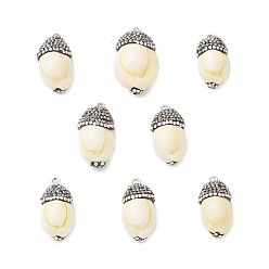 Black Natural Sea Shell Pendants, Oval Charms with Polymer Clay Rhinestone and Platinum Tone Brass Loops, Black, 24~32x13~19x10.5~14mm, Hole: 1.8~2mm