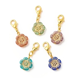 Mixed Color Plating Acrylic Pendant Decorations, Metal Enlaced, with Alloy Lobster Claw Clasps, Flower, Mixed Color, 30mm, Flower: 16x13x4mm