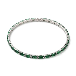 Зеленый Платиновые латунные браслеты-манжеты, с прямоугольником фианитами, зелёные, внутренний диаметр: 2-1/8 дюйм (5.5 см)