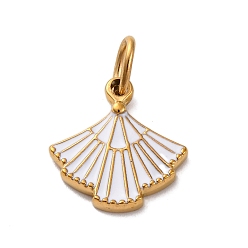 Белый 304 нержавеющей стальной эмали подвески, с целью перехода в кольце, фанатское очарование, реальный 14 k позолоченный, ионное покрытие (ip), белые, 15.5x15x2 мм, отверстие : 5x3 мм