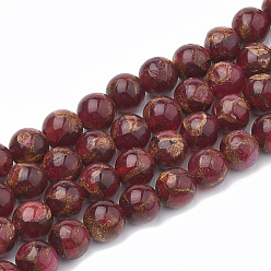 Red Natural Chalcedony Beads Strands, Imitation Gold Clinquant Stone, Dyed & Heated, Round, Red, 8~9mm, Hole: 1mm, about 45~48pcs/strand, 15.7 inch