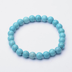 Turquoise Synthétique Turquoise synthétique bracelets en perles extensibles, 52mm