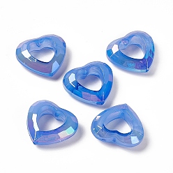 Cornflower Blue UV Plating Rainbow Iridescent Acrylic Bead Frames, Faceted Heart, Cornflower Blue, 24x26x9mm, Hole: 1.5mm, Inner Diameter: 13x13mm