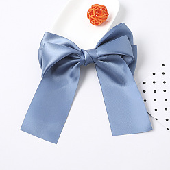 C195 Ribbon Bow Hair Clip Large Size - Sky Blue Silky Double-Sided Hair Ribbon with Spring Clip and Butterfly Bow - Elegant Fabric for Women's Hairstyles (C195)