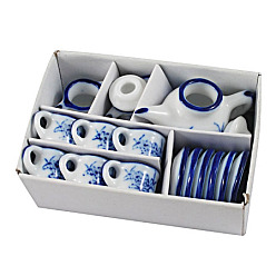 Blue Porcelain Tea Set, Blue, saucer1: 21mm in diameter, teapot1: 29mm long, 32mm wide, teapot2: 22mm long, 23mm wide, teapot3: 15mm long, 18mm wide, teacup: 10mm long, 16.5mm wide