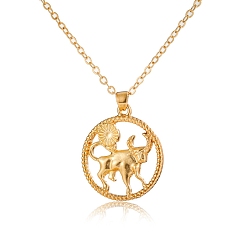 Taurus Alloy Flat Round with Constellation Pendant Necklaces, Cable Chain Necklace for Women, Taurus, Pendant: 2.2cm