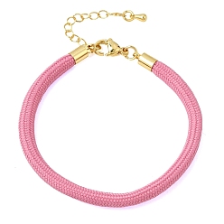 Flamingo Braided Round Polyester Cord Bracelet Makings, with Brass Findings and 202 Stainless Steel Lobster Claw Clasps, Golden, Flamingo, 7.28 inch(18.5cm)