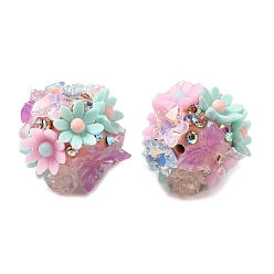 Pink Polymer Clay Pave Rhinestone Round Beads, with Resin Flower & Butterfly, Pink, 20x20x20.5mm, Hole: 1.6mm