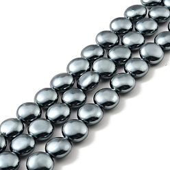 Bleu Clair Perles de perles de coquille galvanoplastie, polie, plat rond, bleu clair, 9.5~10x5~5.5mm, Trou: 1mm, Environ 41 pcs/chapelet, 16.14 pouce (41 cm)