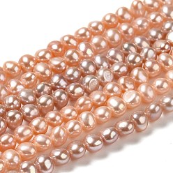 Sandy Brown Natural Cultured Freshwater Pearl Beads Strands, Two Sides Polished, Grade 4A, Sandy Brown, 5x5.5~6x4~4.5mm, Hole: 0.6mm, about 66~67pcs/strand, 13.58 inch(34.5cm)