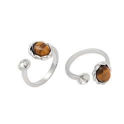 Платина Латунные кольца-манжеты для женщин, с натуральным тигровым глазом, платина, внутренний диаметр: 17 мм
