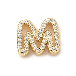 Letter M Латунные микро-паве прозрачные кубические цирконии начальные многорядные звенья, реальный 18 k позолоченный, без кадмия и без свинца, долговечный, стойки покрытие, Буква М, 10~11.5x7~12.5x4~4.5 мм, отверстие : 1.5~1.8x1.8~4 мм