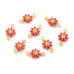 Темно-Розовый Соединители латунные эмалевые звенья, золотые, без кадмия и без свинца, подсолнечник, темно-розовыми, 13x7x2.5 мм, отверстие : 1.2 мм