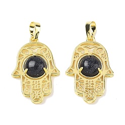 Синий Драгоценный Камень Синтетический синий авантюрин подвески, латунные полые хамса ручные амулеты, стойки покрытие, без кадмия и без свинца, золотые, 33x22x6.5 мм, отверстие : 7.5x5 мм