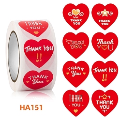 Red 500Pcs Heart Shaped Paper Thank You Self Adhesive Stickers Rolls, Sealing Gift Decals for Party, Decorative Presents, Red, 25mm