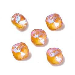 Sun Mocha Fluorescent Style Electroplate K9 Glass Rhinestone Cabochons, Pointed Back, Faceted, Square, Sun, 8x8x4mm