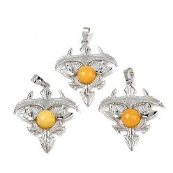 Белый Нефрит Треугольные подвески из натурального окрашенного белого нефрита, подвески из латунных камней, платина, стойки покрытие, желтые, 41.5x34.5x5.5~7 мм, отверстие : 8.5x5.5 мм