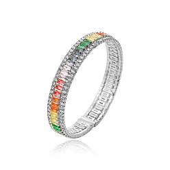 Locate color silver Luxury Fashion Elastic Bracelet with Copper Inlay, Colorful Diamonds and Chic Design for Women's Style
