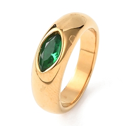 Зеленый 304 из нержавеющей стали кольца перста широкополосного, лошадиный глаз , со стеклом, ионное покрытие (ip), золотые, зелёные, Размер 7, 4~7 мм, размер США 7 1/4 (17.5 мм)