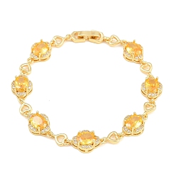 Jaune Bracelets en laiton pavé de zirconiums cubiques en forme de cœur et de fleur pour femmes, crémaillère plaquage, plaqué longue durée, sans cadmium et sans plomb, réel 18 k plaqué or, jaune, 7.40 pouce (18.8 cm)