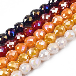 Mixed Color Electroplate Opaque Solid Color Glass Beads Strands, AB Color Plated, Faceted, Strawberry, Mixed Color, 6x6mm, Hole: 1.4mm, about 100pcs/strand, 24.02 inch(61cm)