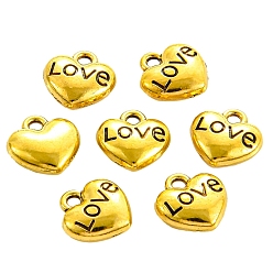 Antique Golden Valentine's Day Theme, Tibetan Style Alloy Charms, Heart with Word Love, Antique Golden, 8x8x3mm, Hole: 1mm