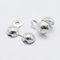 Silver 925 Sterling Silver Bead Tips Knot Covers, Silver, 7x5.5x1.5mm, Hole: 0.8mm, Inner Diameter: 3mm