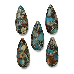 Темно-Голубой Подвески из окрашенной натуральной императорской яшмы, слезинки, глубокое синее небо, 34.5~35x15~16x6~6.5 мм, отверстие : 1.4 мм