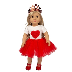 Red Heart Pattern Summer Cloth Doll Dress & Crown, Doll Clothes Outfits, for 18 inch Girl Doll Dressing Accessories, Red, 430mm