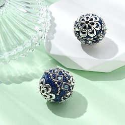 Королевский синий Индонезийские бусины ручной работы, с металлическая фурнитурой, круглые, без покрытия, королевский синий, 19.5x19 мм, отверстие : 1 мм