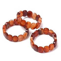 Chocolate Oval Natural Red Agate(Dyed & Heated) Beaded Stretch Bracelets for Women Men, Chocolate, Inner Diameter: 2.40 inch(6.1cm)