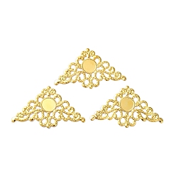Golden Iron Cabochon Connector Settings, Etched Metal Embellishments, Triangular Flower, Golden, Tray: 14mm, 47x78.5x1mm, Hole: 1.4mm
