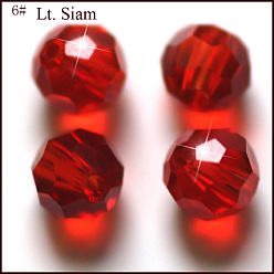 Красный Имитация Австрийские кристаллические шарики, класс AAA, граненый (32 граней), круглые, красные, 4 мм, отверстие : 0.7~0.9 мм