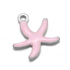 Pink 304 из нержавеющей стали шармы эмали, прелести морская звезда, розовые, 11.5x10x2.5 мм, отверстие : 1 мм
