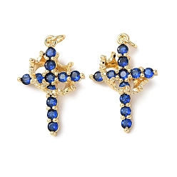 Синий Латунные микро проложить кубического циркония подвески, крест прелести, без кадмия и без свинца, стойки покрытие, долговечный, с целью перехода в кольце, реальный 18 k позолоченный, синие, 26.5x18x14 мм, отверстие : 3 мм