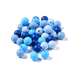 Deep Sky Blue Round Food Grade Eco-Friendly Silicone Focal Beads, Chewing Beads For Teethers, DIY Nursing Necklaces Making, Deep Sky Blue, 12mm, Hole: 2.5mm, 4 colors, 10pcs/color, 40pcs/bag
