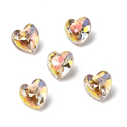 Light Juicy Peach AB Стеклянные кабошоны со стразами в стиле AB, задние и задние, сердце, светло-сочный персик, 8x8x4 мм