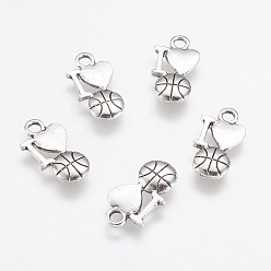 Antique Silver Alloy Pendants, Phrase I Love Basketball, Antique Silver, 16x9x2.5mm, Hole: 2mm