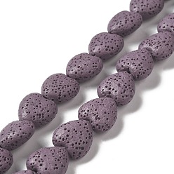 Medium Purple Natural Lava Rock Beads Strands, Dyed, Heart, Medium Purple, 14x13~13.5x7mm, Hole: 1.2mm, about 30pcs/strand, 16.14''(41~14.5cm)