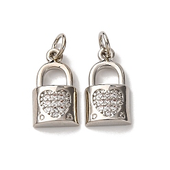 Платина Латунные микропаве прозрачные кубические циркониевые подвески, квадрат с сердечком, с целью перехода в кольце, стойки покрытие, долговечный, без свинца и без кадмия, платина, 15.5x8.5x3 мм, отверстие : 3.5 мм