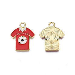 Red Alloy Enamel Pendants, Cadmium Free & Nickel Free & Lead Free, Light Gold, Short with Word Soccer, Red, 25x20x1.5mm, Hole: 2.5mm