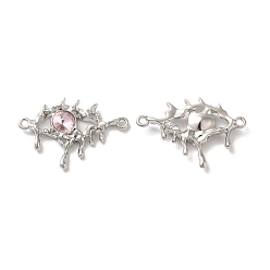 Misty Rose Alloy Connector Charms, Melting Eye Links with Glass, Lead Free & Cadmium Free, Platinum, Misty Rose, 21x30.5x4mm, Hole: 1.6mm