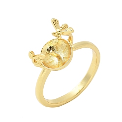 Золотой Настройки латунных манжетных колец, стойки покрытие, долговечный, без свинца и без кадмия, за половину пробурено бисера, пчелы и лист, золотые, внутренний диаметр: 16.2 мм, лоток : 8x12 мм, штифты : 3x0.8 мм