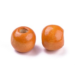 Темно-Оранжевый Крашеные натуральные деревянные бусины, круглые, без свинца, темно-оранжевый, 10x9 мм, отверстие : 3 мм