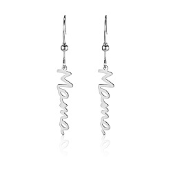 Платина Простые 304 серьги-подвески из нержавеющей стали для Дня матери, платина