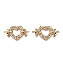Real 18K Gold Plated Brass Micro Pave Clear Cubic Zirconia Links Connectors, Long-Lasting Plated, Heart, Real 18K Gold Plated, 18.5x34x4.5mm, Hole: 2mm