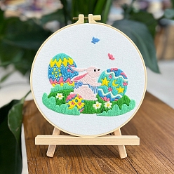 Rabbit Easter Theme DIY Embroidery Starter Kit with Instruction Book, Embroidery Bamboo Hoops, Embroidery Thread and Needle, Easy Stamped Fabric Hand Crafts, Rabbit, 200mm