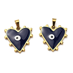 Midnight Blue Ion Plating(IP) 304 Stainless Steel Pendants, with Enamel, Heart with Evil Eye Charm, Golden, Midnight Blue, 21x21x3mm, Hole: 5x3.5mm